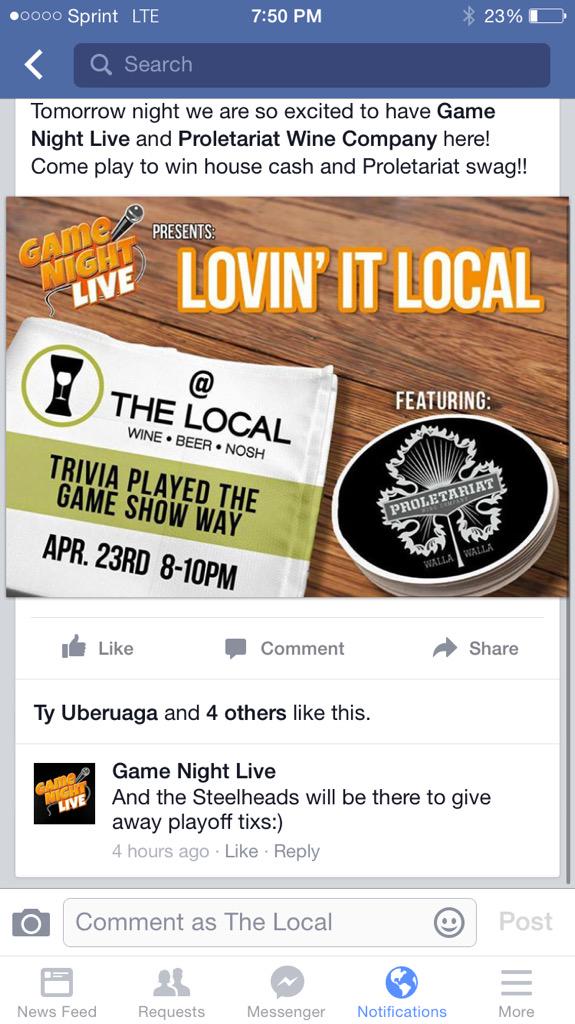 Come play trivia with Game Night Live and the Idaho Steelheads and win some hockey tickets and Proletariat swag!!!