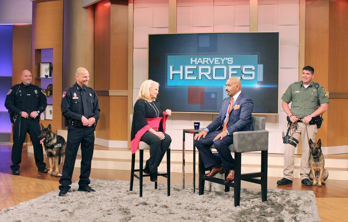 FOX5Atlanta's tweet photo. STAY TUNED: @IAmSteveHarvey welcomes KRISTI SCHILLER, founder of K-9s for Cops &amp; today's #HarveysHero! http://t.co/Amw7FnYAM3