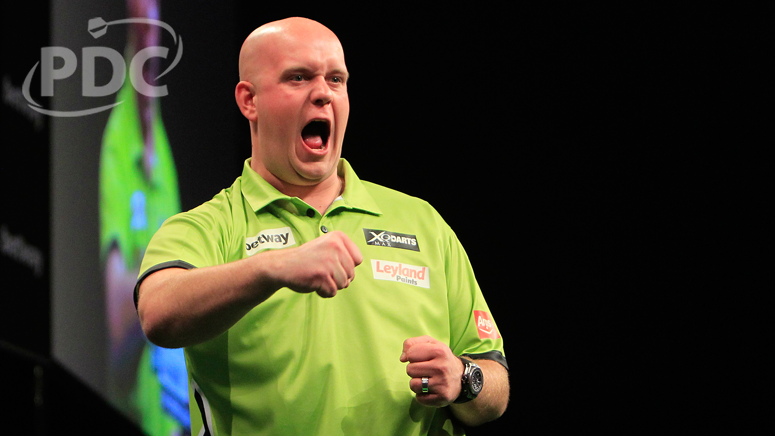 OfficialPDC's tweet photo. MATCH GALLERY: Pictures from @MvG180's stunning 7-0 win over @JamesWade180 in Cardiff. #LoveTheDarts http://t.co/PtEfqO9e8G