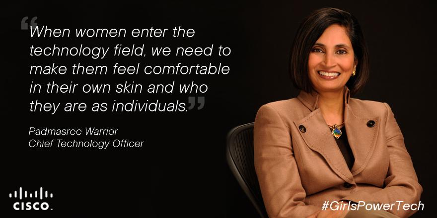 Cisco's tweet photo. Cisco CTO @Padmasree is passionate about supporting women in #STEM &amp; #IT. #GirlsInICTDay #GirlsPowerTech http://t.co/Z1CorY8dwd
