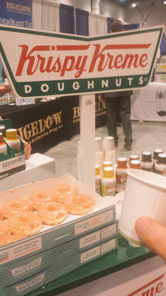 NAMA (@namavending) on Twitter photo <a href="/bigelowtea/">Bigelow Tea Official</a> offering some tasty samples of <a href="/krispykreme/">Krispy Kreme</a> iced coffee and doughtnuts at booth 427 #NAMAOneShow <a href="/bigelowtea/">Bigelow Tea Official</a> offering some tasty samples of <a href="/krispykreme/">Krispy Kreme</a> iced coffee and doughtnuts at booth 427 #NAMAOneShow