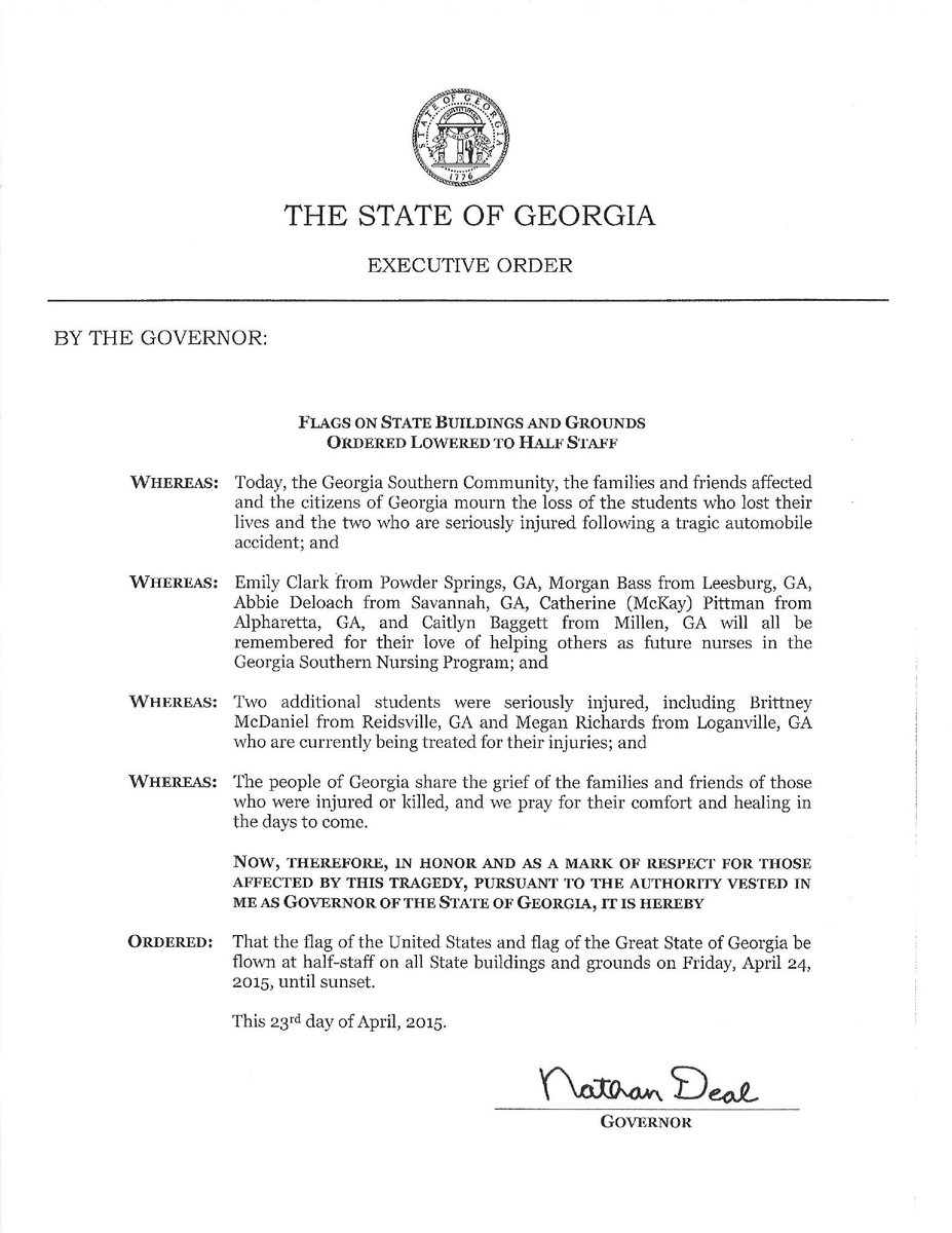 PresKeel's tweet photo. @GovernorDeal issued exec. order flags flown at half-staff on State buildings Friday. Thank you, Gov. Deal. #TrueBlue http://t.co/yHFjR9Shqr