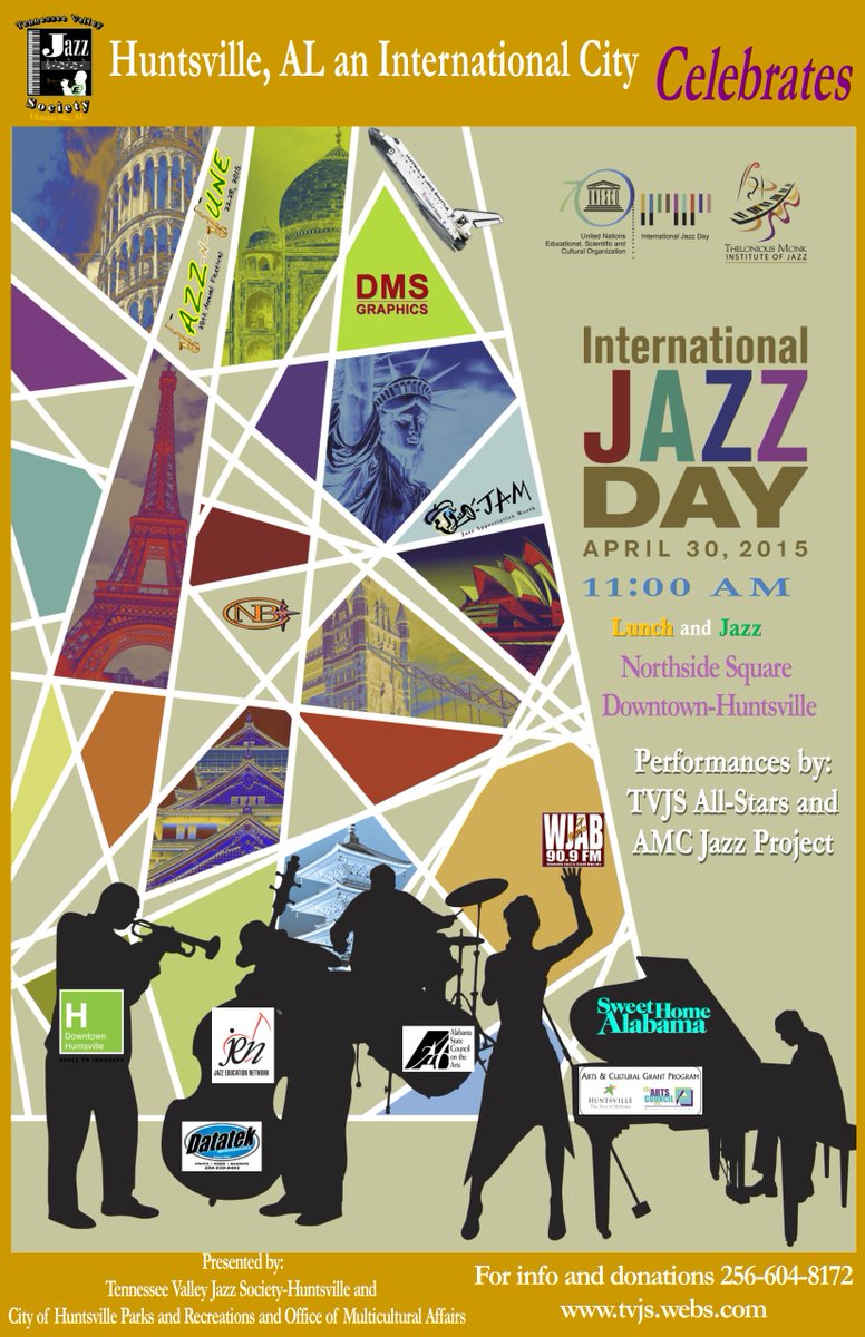 International Jazz Day is 4/30. Don't miss this #DowntownHuntsville event, Northside Square, 11 am.