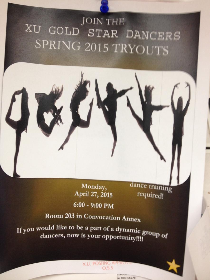 XU_RecSports's tweet photo. Gold Star Dancers Tryouts http://t.co/NzYHcMZmMS