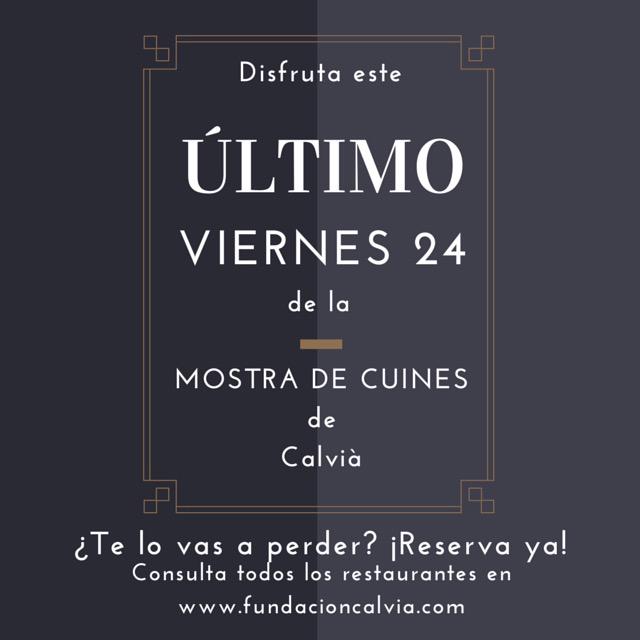 mostradecuines's tweet photo. Y mañana es el gran día! Último viernes de #MostradeCuines de #Calvià! Reserva ya y celébralo! http://t.co/4pa5NgHON4
