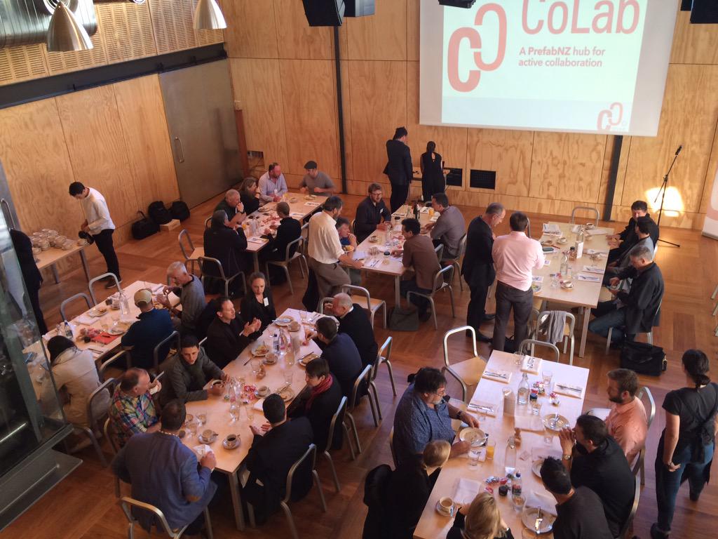OffsiteNZ's tweet photo. #CoLab2015 world cafe at Prefab Hall with fab PrefabNZ members http://t.co/wQxgge1tkU