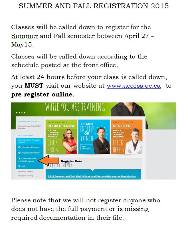 ACCESS_RSB's tweet photo. 2015 Summer and Fall registration for current students starts on Monday, April 27th. http://t.co/p49jCDqaNE