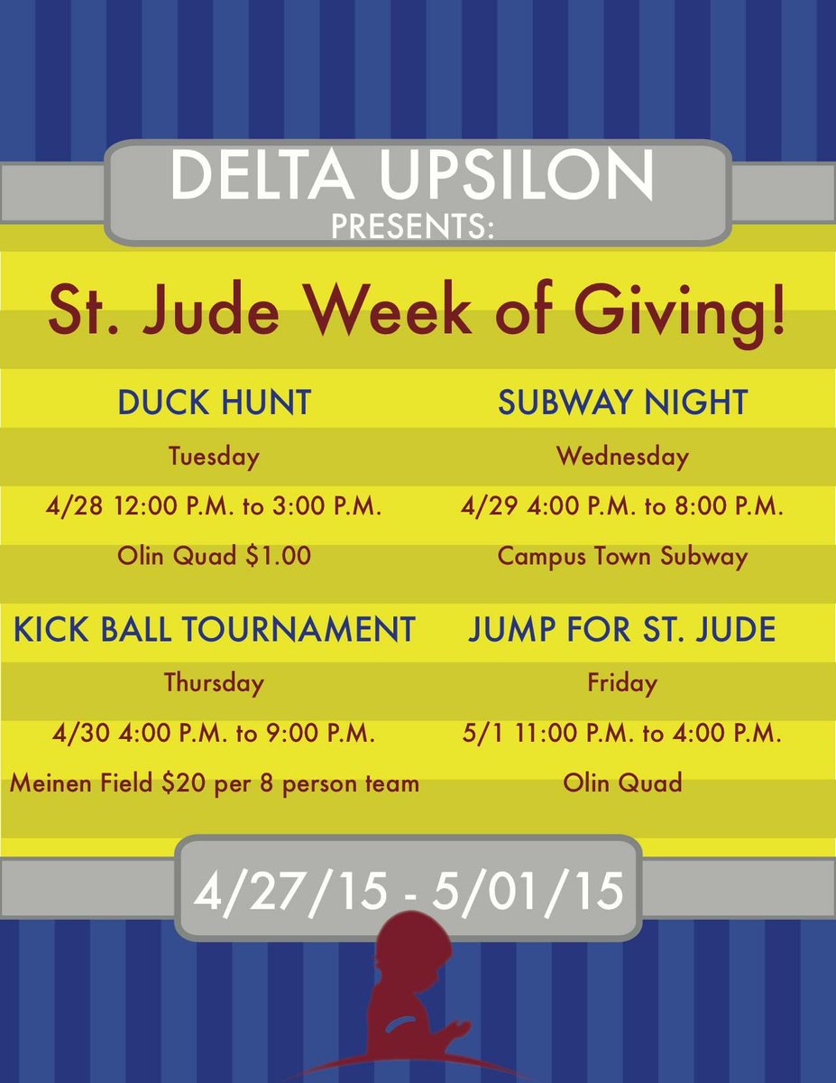 BUDeltaUpsilon's tweet photo. 4 more day till St. Jude week! http://t.co/zj9h999pqy