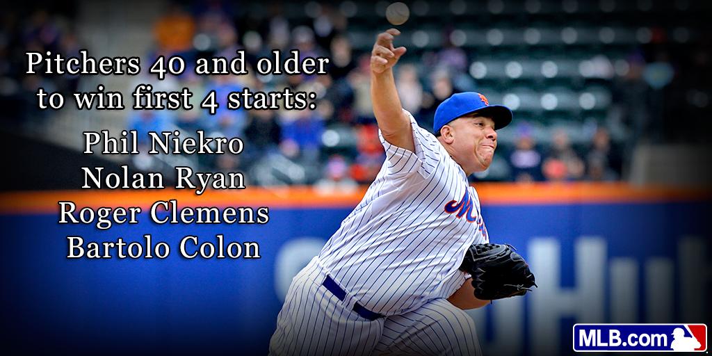 Bartolo Colon becomes fourth pitcher in 80 years to win at least first four...