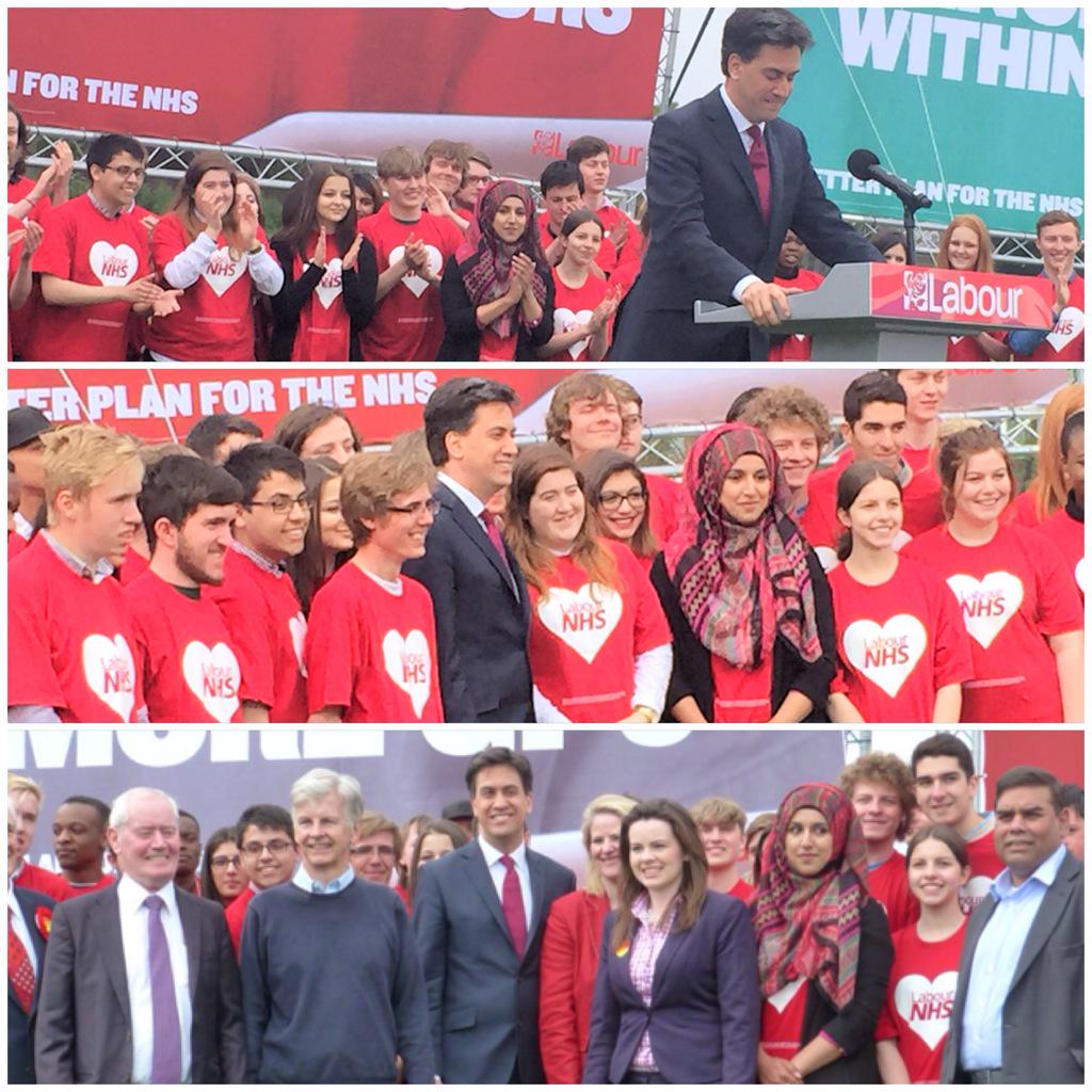mariamkhan29's tweet photo. Great to be in #Nuneaton today at #NHS poster campaign launch for @UKLabour with @Ed_Miliband #VoteLabour #SavingNHS http://t.co/5fWbEZgnkE