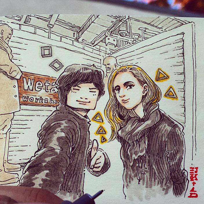 AutoKite's tweet photo. "Laura Dubuk & me @ Weta Workshop #selfie #Inkality #colors #LauraDubuk #JackyKeJiang #Weta #friends #Wellington http://t.co/31G9x9yk2w