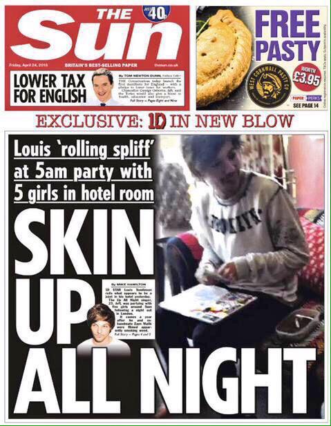 1Dir_Worldwide's tweet photo. Louisがクラブに行った日の記事が今日のThe Sun紙の一面に。😳 http://t.co/arxGX9aY5n
