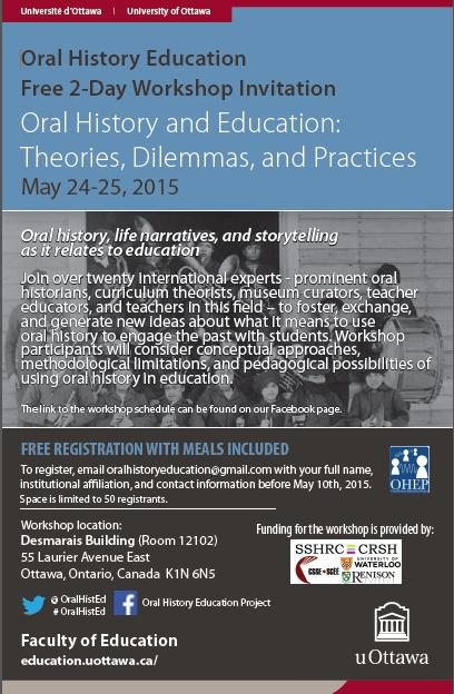 OralHistoryEducation (@oralhisted) on Twitter photo <a href="/histo_virtuelle/">LabHistoireVirtuelle</a> Free Oral History and Education workshop at the University of Ottawa. Register today! #OralHistEd. <a href="/histo_virtuelle/">LabHistoireVirtuelle</a> Free Oral History and Education workshop at the University of Ottawa. Register today! #OralHistEd.