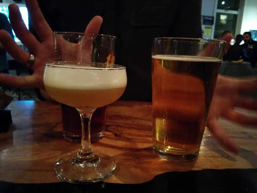 EatThisTown's tweet photo. Maple bourbon sour and beers from @PetitSault at @LionandBright #GetToKnowEd Yay! http://t.co/fb9C6jEnix