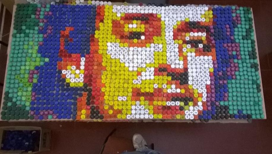 FlacoStereo's tweet photo. GUSTAVO CERATI: Hermoso mural hecho con tapitas por @marcospiotti http://t.co/Qlltk8mNfn