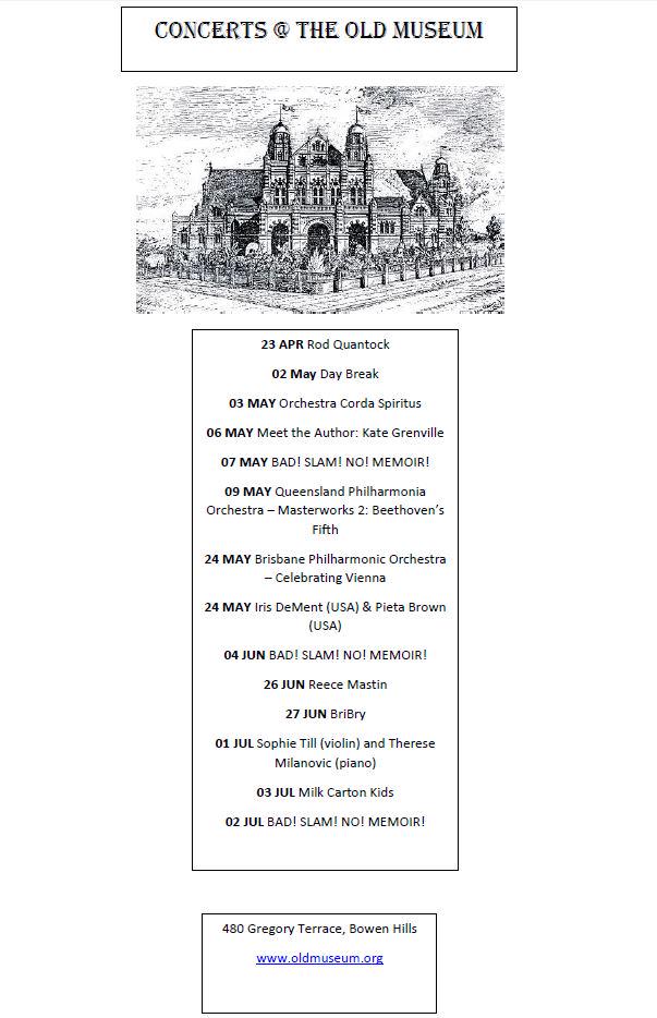 upcoming concerts @ old museum!!