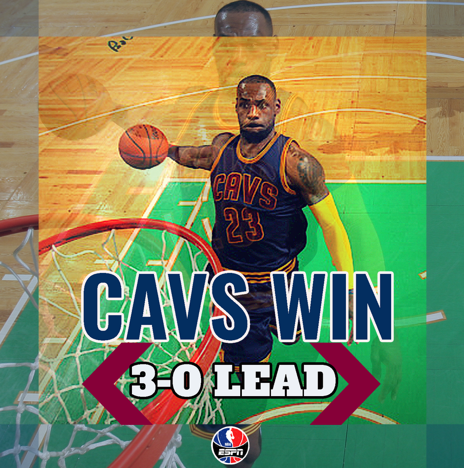 LeBron James has 31 Pts to lead Cavs over Celtics in Gm 3, 103-95. James' teams have won 12 straight 1st round games.