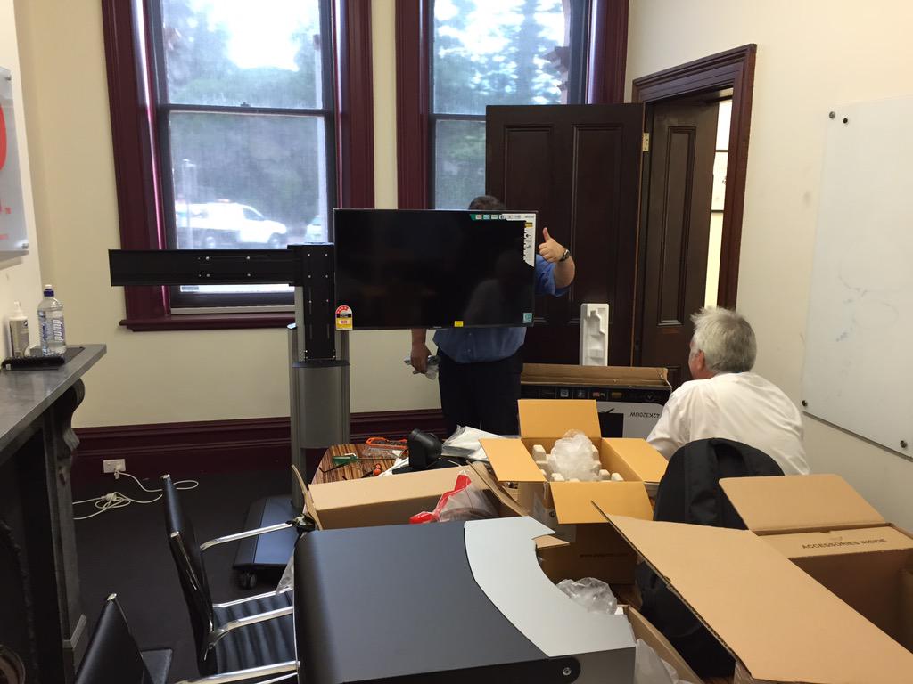 DPTMorneVDM's tweet photo. @DPTMorneVDM: Droppoint boardroom in chaos as @Telstra technicians install our new Polycom system! @MyDroppoint http://t.co/J81JZZTldj