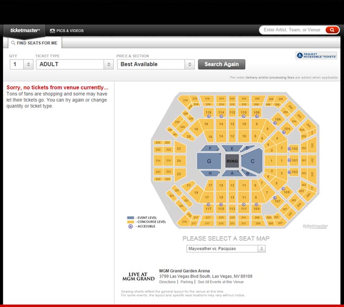 TMZ's tweet photo. #Mayweather vs. #Pacquiao tickets sell out in 60 seconds... hope you didn't blink! http://t.co/gBjnZ1qMOl http://t.co/D4EJ3aQZli