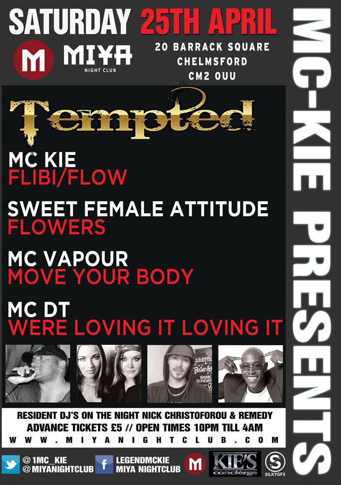 Wes_Heapy's tweet photo. This Saturday @1MC_KIE @1MCDT  Sweet Female Attitude, MC Vapour, @DJNickC @whoisdjremedy roadblock @MiyaNightclub http://t.co/QmZKMDIHQJ