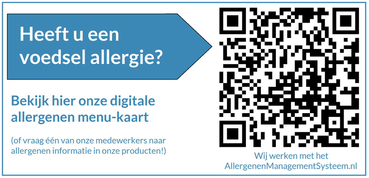 #Allergenen informatie snel en duidelijk met uw klant delen?
Scan de QR-code en zie hoe eenvoudig het kan zijn!