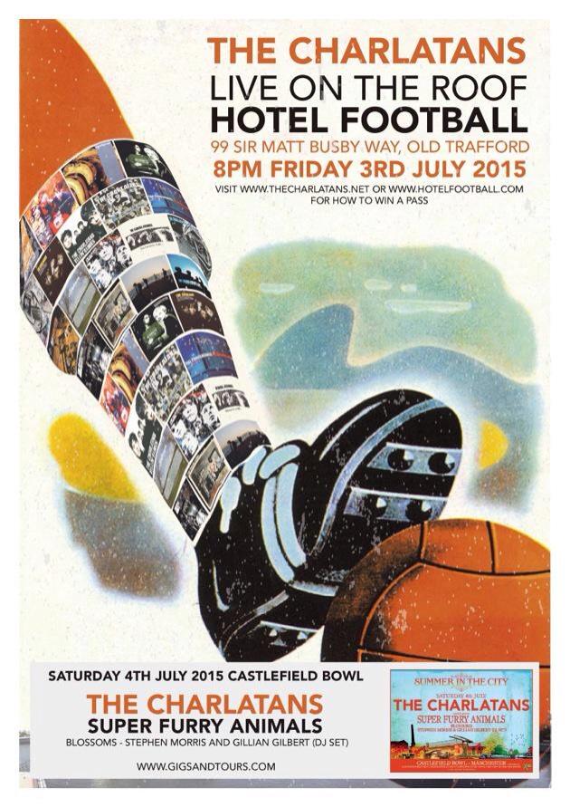 Tim_Burgess's tweet image. RT to win 2 passes to The Charlatans gig on the roof of Hotel Football. I'll pick a winner at midnight on Saturday