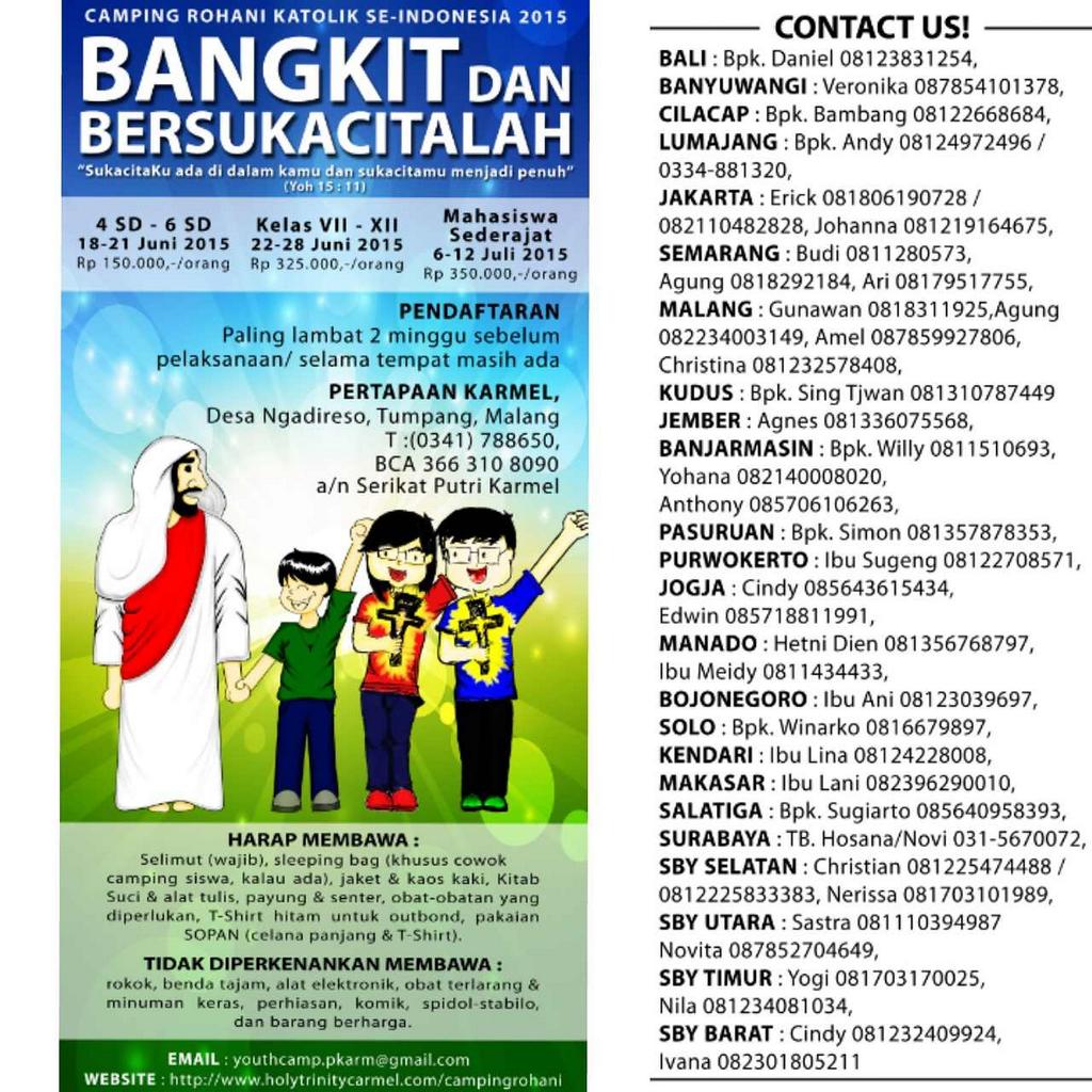 campingrohani's tweet photo. Jangan ragu menghubungi kami!
Kami siap menjawab semua pertanyaan kamu!
Siapkah menuju perubahan yang lebih baik? ;) http://t.co/uNDxHKxA0r
