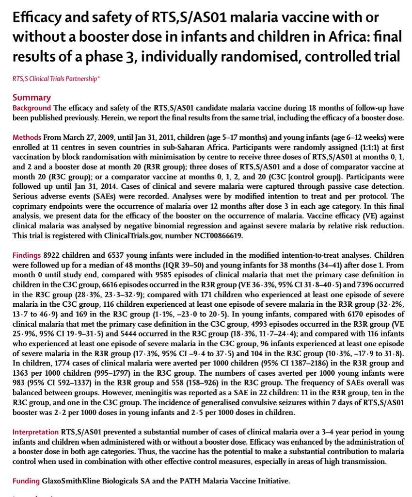 #Malaria vaccine trial results (RTS,S/AS01)
thelancet.com/journals/lance… #WorldMalariaDay