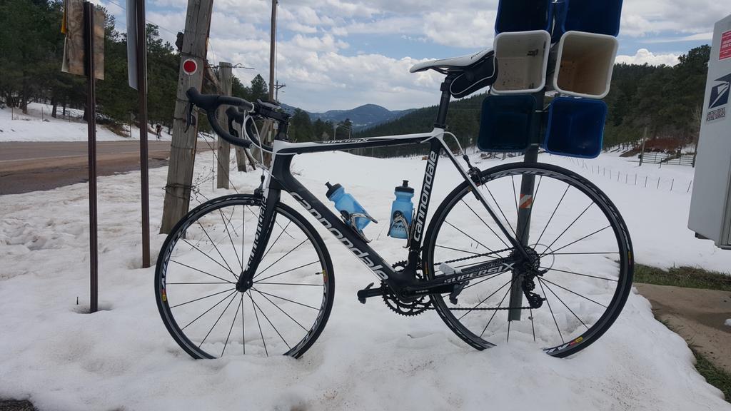 Top of #deercreek 35 miles out of #denver..45 mph downhill incoming.  <a href="/RideCannondale/">Cannondale</a>
