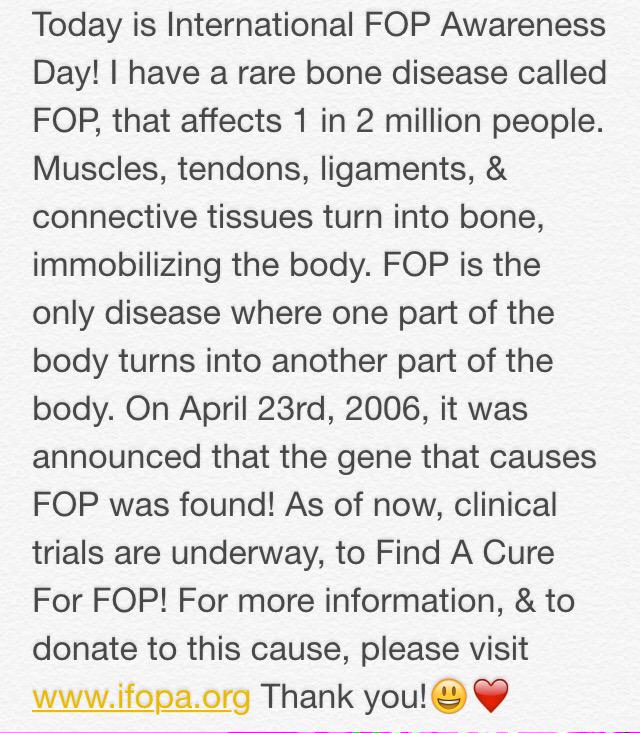 Cassie_Eckart's tweet image. @funfastone Please RT! Today, April 23rd, is International FOP Awareness Day! ifopa.org 😊❤️