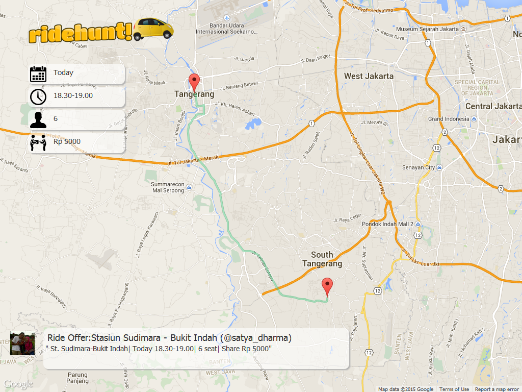 RideHunt's tweet image. Ride Offer dari @satya_dharma