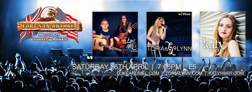 W21Music's tweet photo. Luke and Mel, Toria Lynn, Katy Hurt at Fort San Antone, Preston, Saturday 25th April, 7pm Tickets only £5 on the Door http://t.co/YN7d9ZAnTV