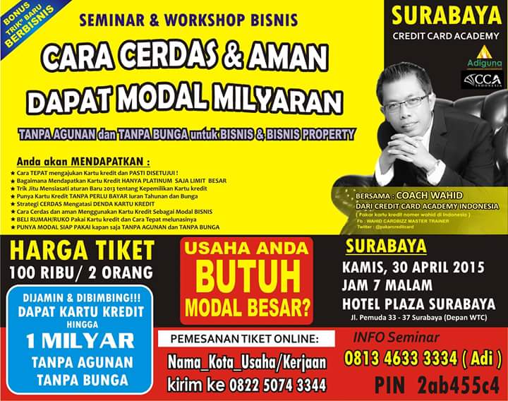 Seminar #ModalMilyaranTanpaAgunanTanpaBunga kembali hadir di Surabaya. Kamis 30 April jam 19.00. Info 081346333334