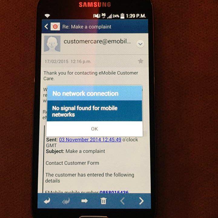 walshyno2's tweet image. Again no network!!! #faultyhandset #complaintsinceoct2014 #notresolved #poorservice @emobileireland @samsungireland