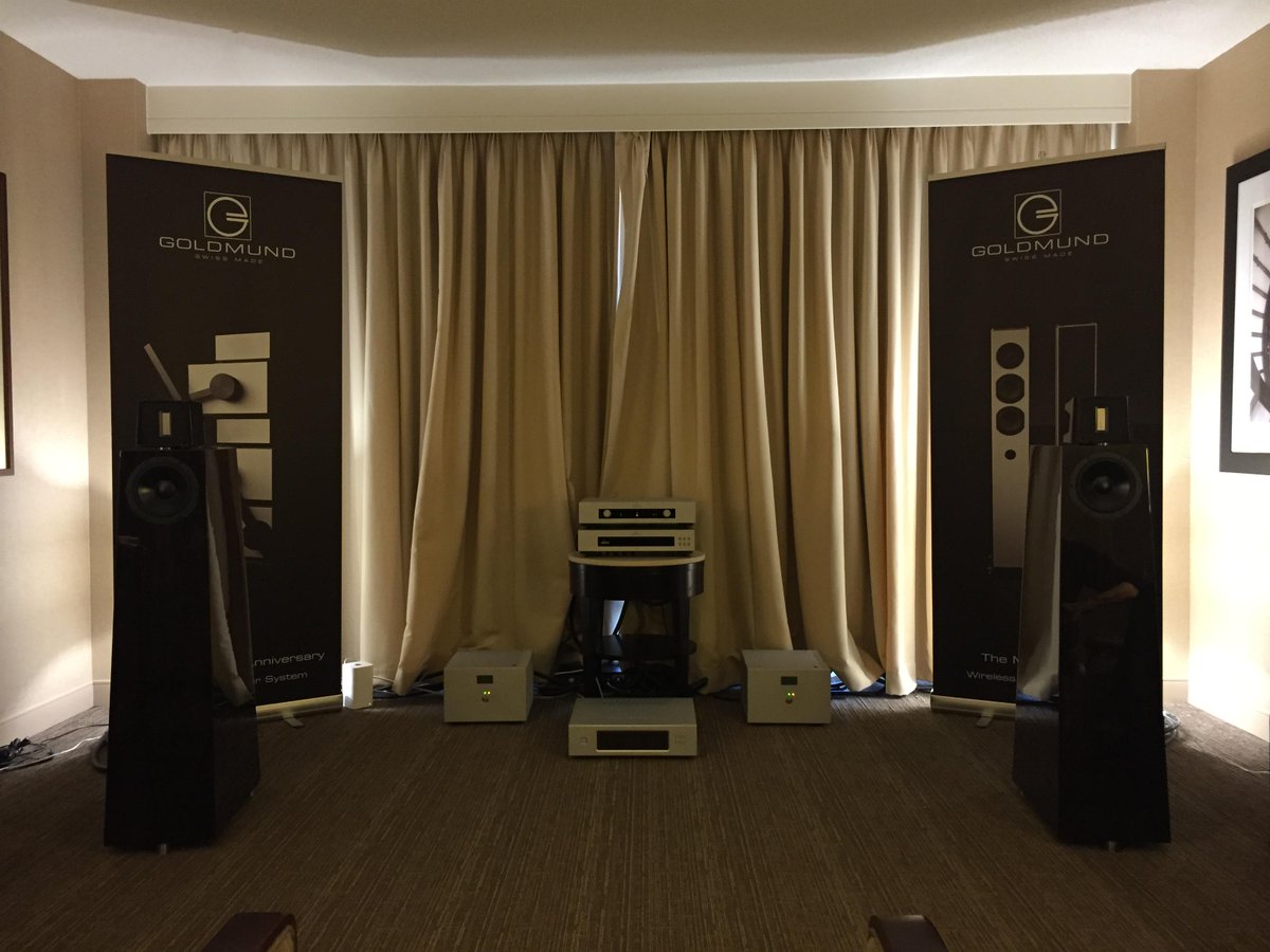 EnKlein's tweet photo. Goldmund Kaiser Room 456  featuring digital pre and amps fed by the new David series digital cables. #AudioCon http://t.co/Tierj4ojZr