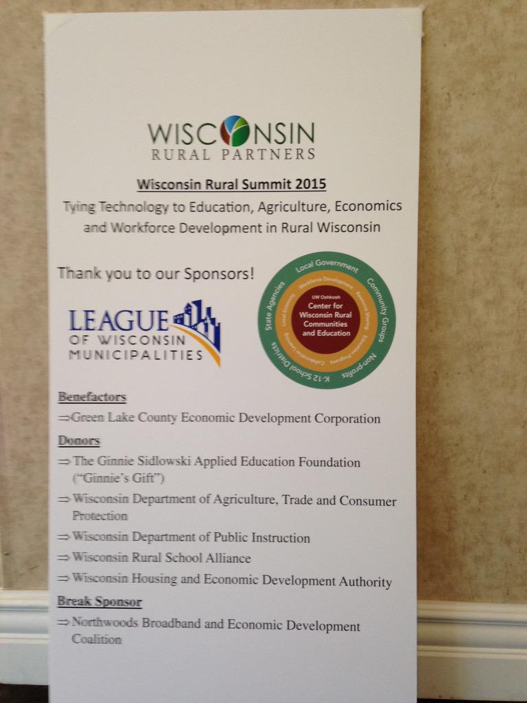 LeagueWIMunis's tweet photo. Yesterday's #wrp15 was energizing! We were proud to be a sponsor. Thanks to WI Rural Partners. See you at #wrp16 http://t.co/DXkvhr6wc4