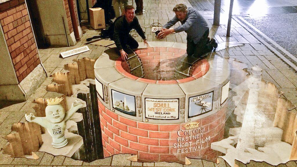 tjhourihan's tweet photo. #3DStreetArt fun with Maurice Seezer at  7th @SchullShorts #FilmFestival launch #Schull #OurVillageIsOurScreen #CFSFF http://t.co/6sRfkiwQaD