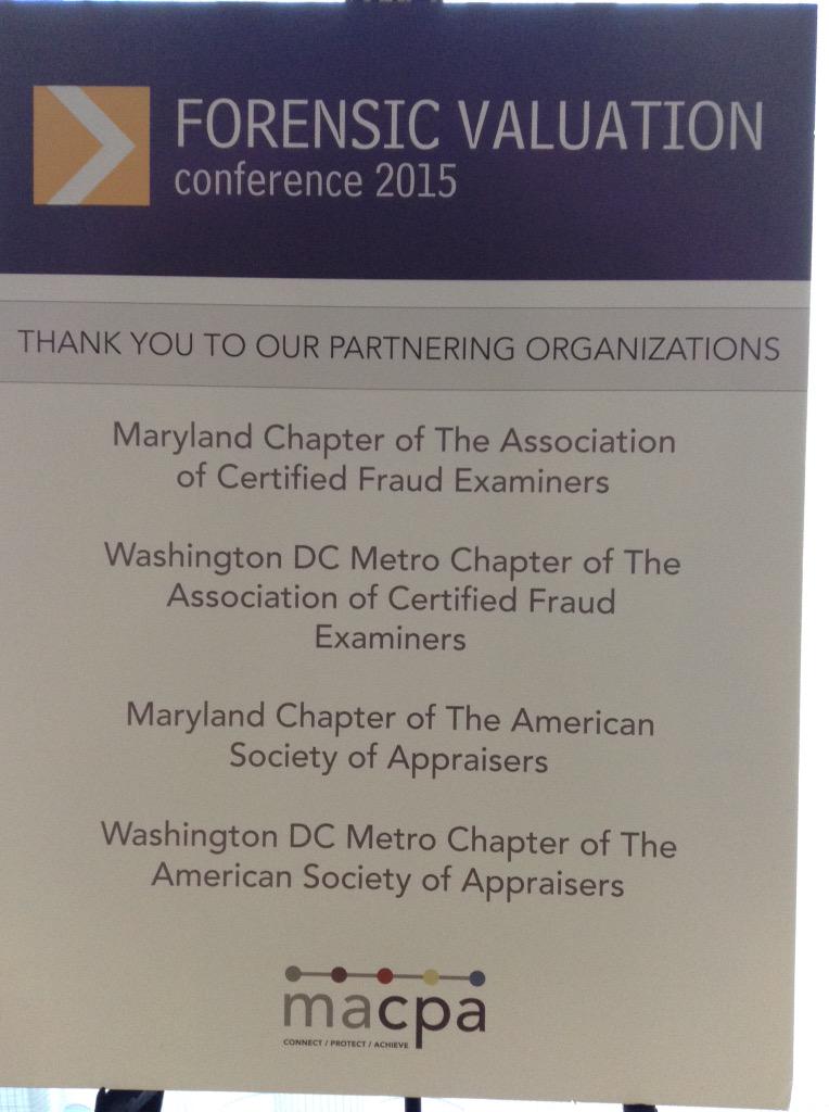 dsullivanmacpa's tweet photo. .@MACPA 2015 Forensic Valuation Conference is underway! #mdfvs15 http://t.co/wZ3dmRiJSK