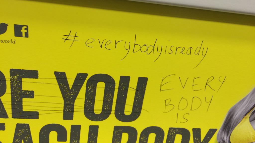 siobhandillon_'s tweet photo. This is brilliant graffiti!
Thoughtless ad.
"Every Body Is Ready"
Retweet if you agree!
#everybodyisready http://t.co/I3xlT8BvyH