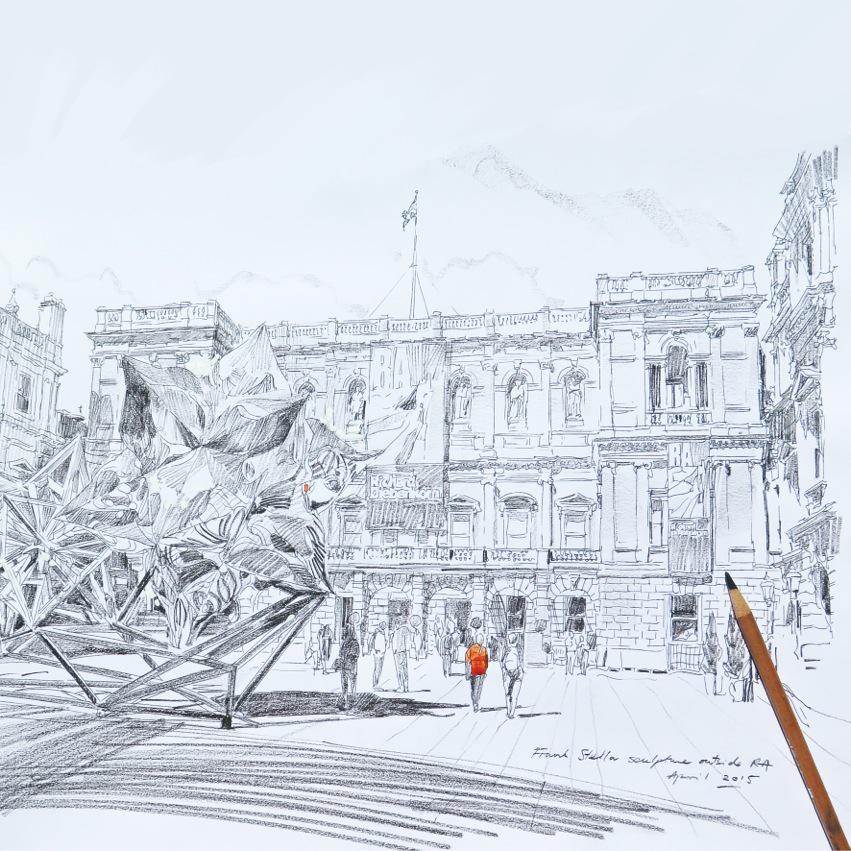 Sketch of #FrankStella's sculpture in the courtyard of #BurlingtonHouse at the <a href="/royalacademy/">Royal Academy</a>. #ChrisMyersArt