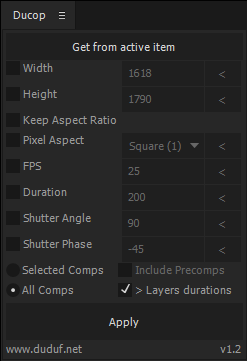 NicoDuduf's tweet photo. #Ducop update! My free @AdobeAE Script to manage comps parameters - it's now able to auto-adjust layer durations! http://t.co/3Xy2acxZfB