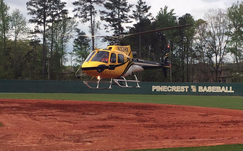 GetGameChanger's tweet photo. Secret helicopter dries field for high school #baseball game at Pinecrest Academy in Georgia. http://t.co/nsvp5zEEok http://t.co/hZf8srIKom