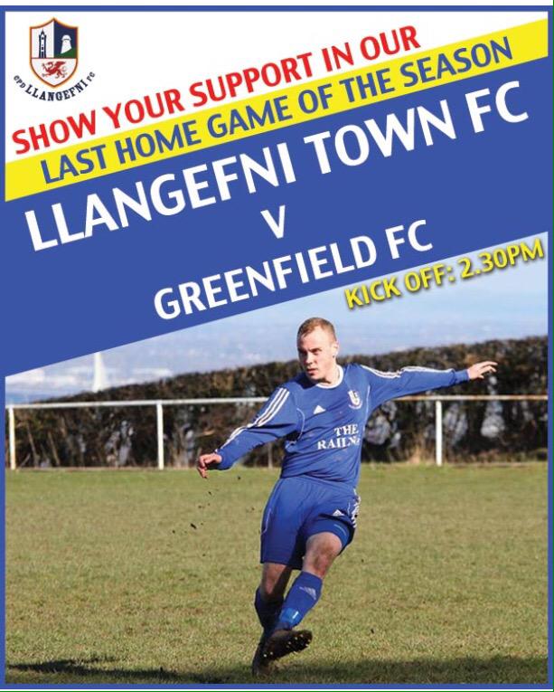 LlangefniTownFC's tweet photo. LAST HOME GAME OF THE SEASON - @LlangefniFC v @Greenfieldfc 2.30pm #showyoursupport #yourlocalfootballclub http://t.co/idRf4kb5zY