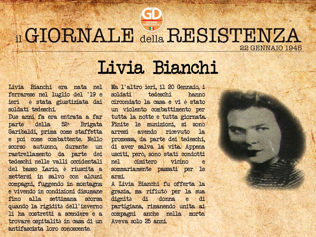 gdnazionale's tweet photo. Rifiutò la grazia, per la sua dignità di donna e di partigiana. Aveva solo 25 anni.
#25storie #25aprile #70esimo http://t.co/YTH027QJV8
