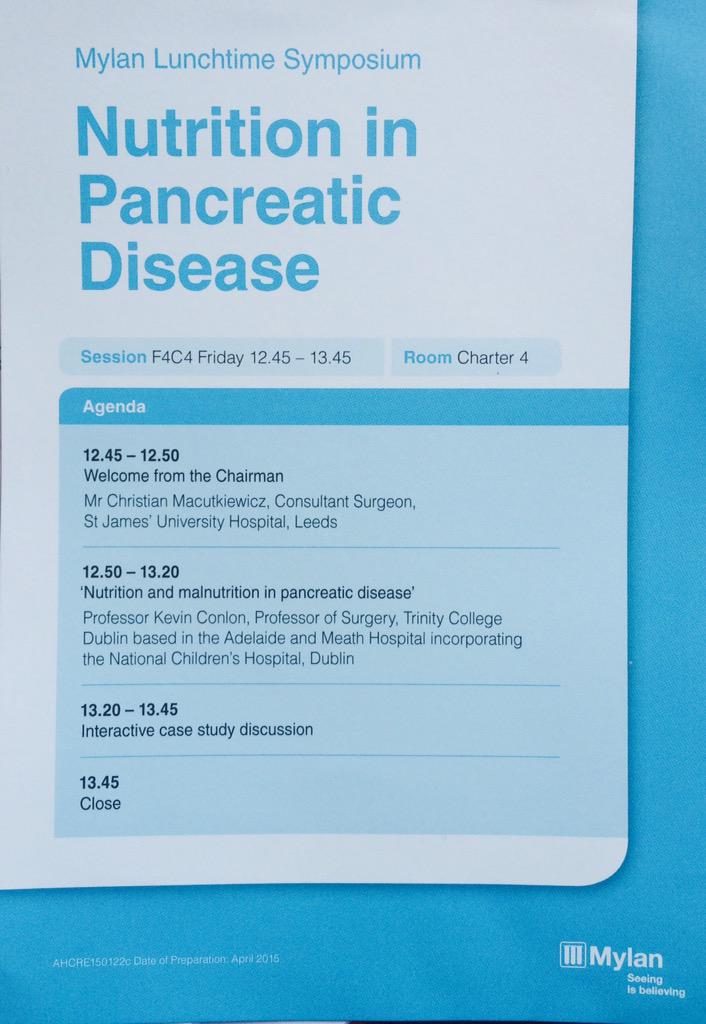 SurgeryHPB's tweet photo. Now presenting at the Mylan Lunchtime Symposium on Nutrition in Pancreatic Diseases #ManchesterSurgicalWeek http://t.co/8kUvBQ3oGr