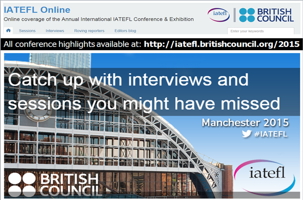 iateflonline's tweet photo. No plans for the weekend? Watch over 100 #IATEFL talks &amp; interviews free on Manchester Online http://t.co/1CGwSwxGib http://t.co/UUlvEvAeUb