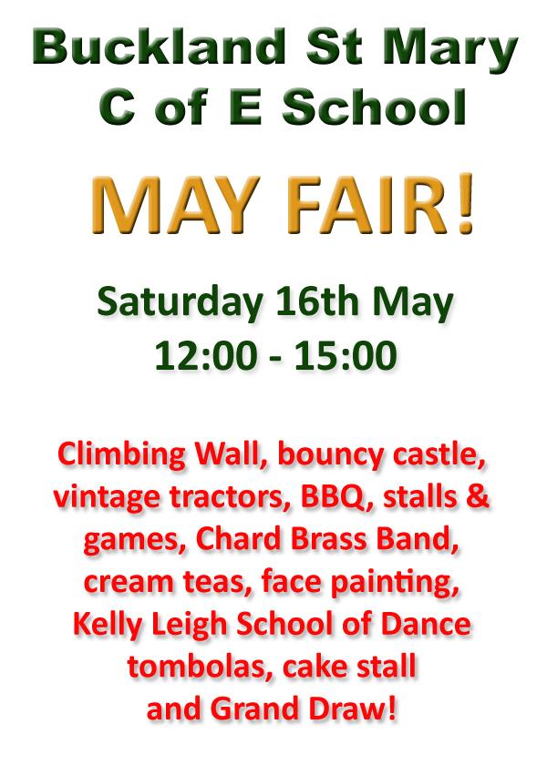 BucklandStMary's tweet photo. @somersetwhatson @applefmtaunton SAVE THE DATE! Buckland St Mary School May Fair. Free Parking. http://t.co/KL7TWx3BJj