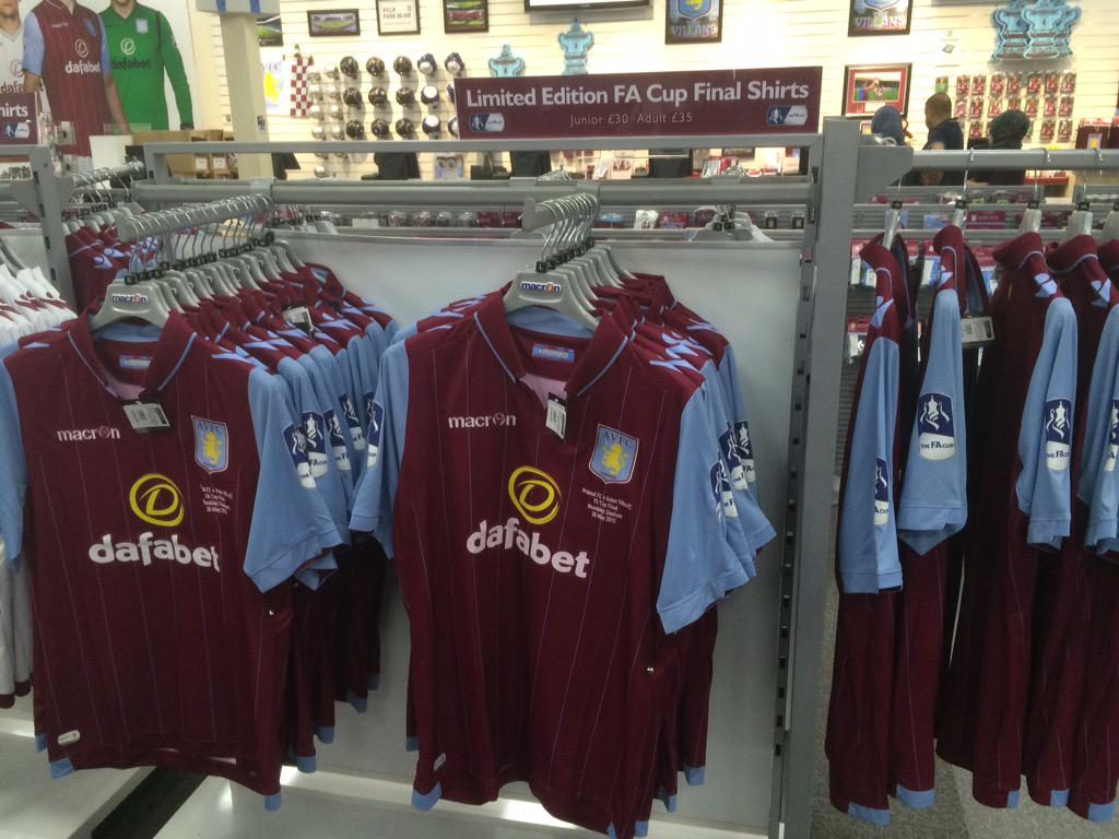HeartOfTheHolte's tweet photo. FA Cup final shirts now available to buy in the Villa shop, £35 adults, £30 for kids. (Via @BruceRioch4) #AVFC http://t.co/RZTCa0r8wD