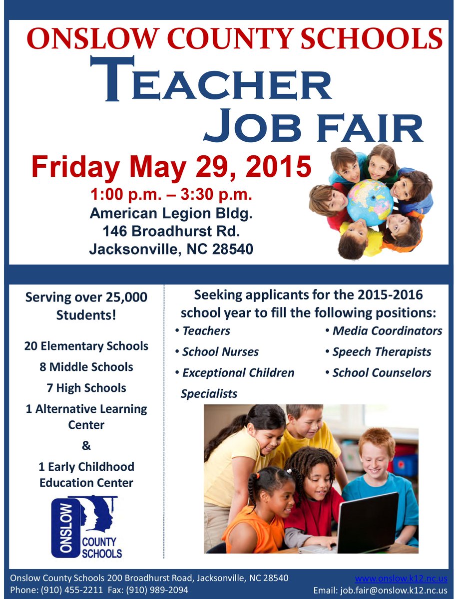 ATTENTION Education Majors: Check out the job fair on May 29th, hosted by Onslow County Schools!
