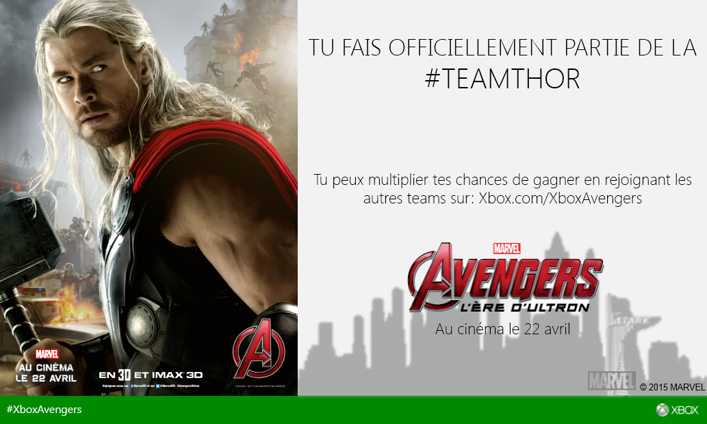 XboxFR's tweet image. @Infos100 Tu fais maintenant partie de la #TeamThor #XboxAvengers Xbox.com/XboxAvengers